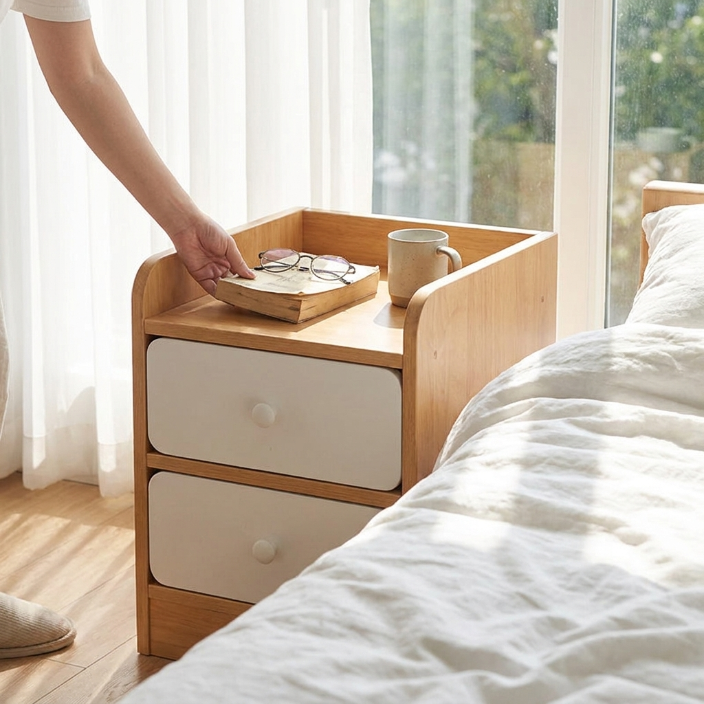 Narrow bedside table - lifestyle in use