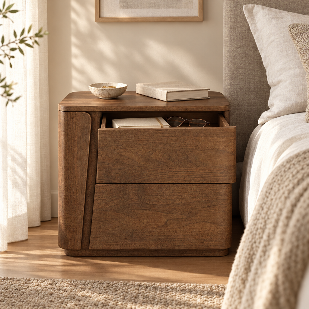 Asker curved nightstand - lifestyle in use