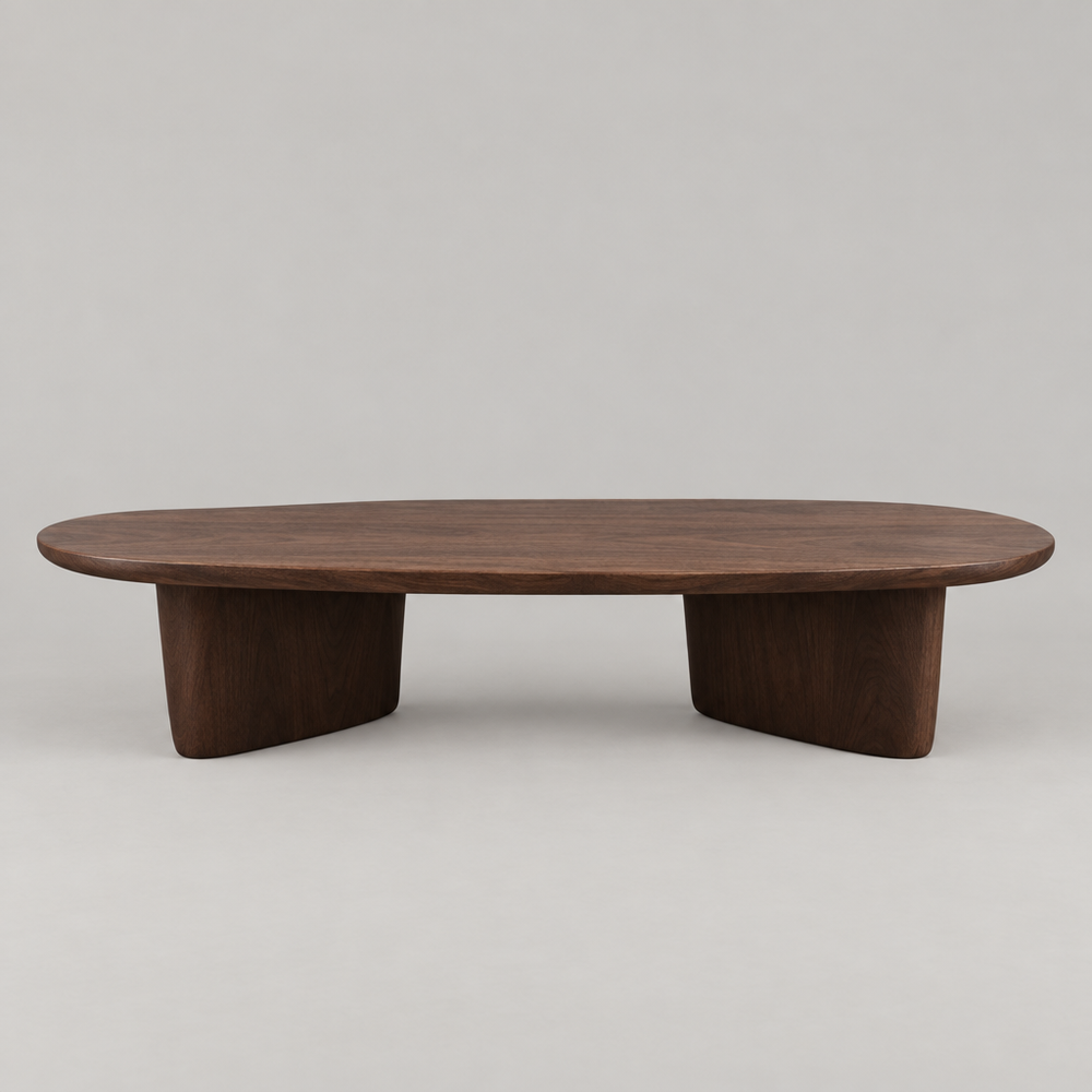 Isla Low Walnut Coffee Table Organic Top Sculpted Legs Wabi-Sabi Living Room