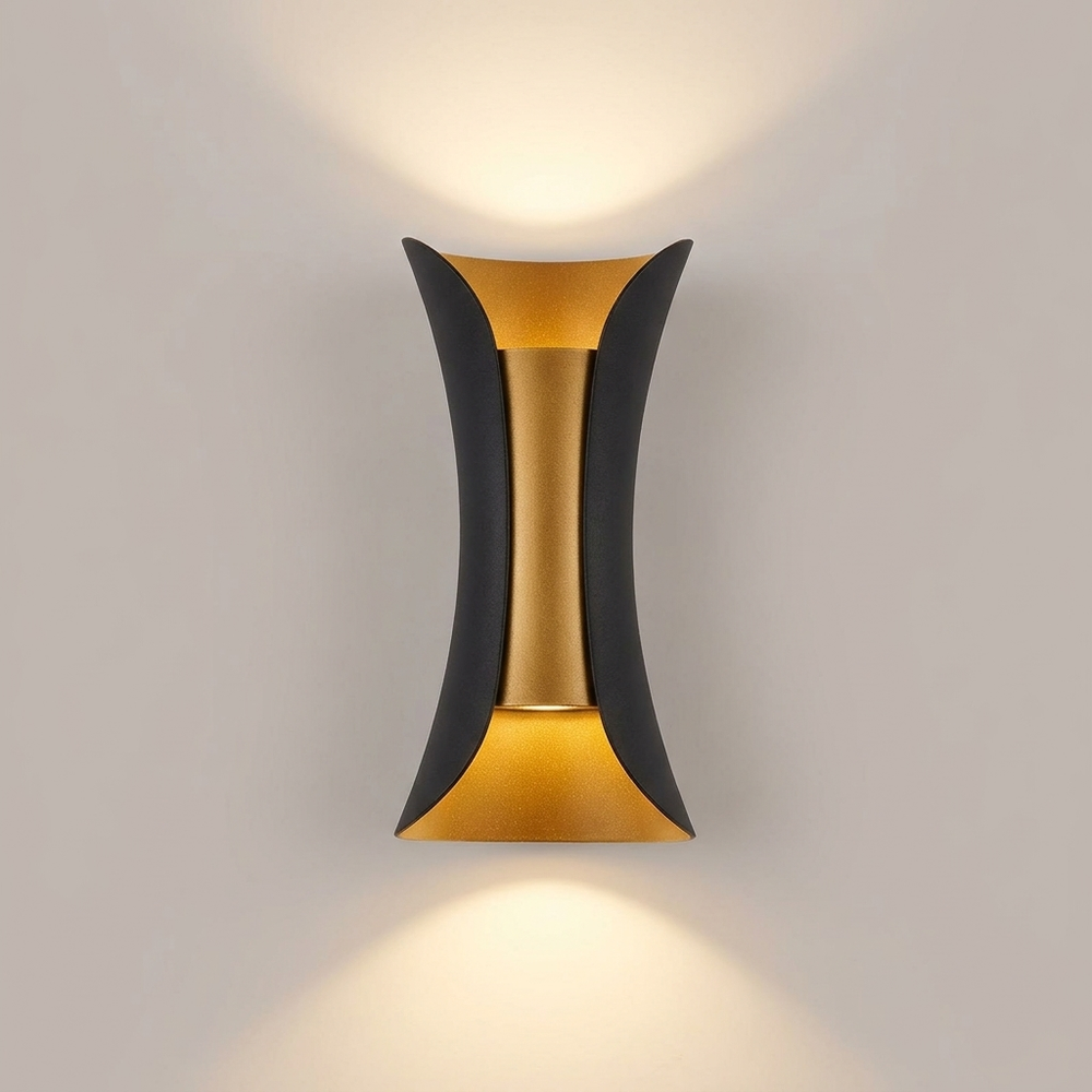 Aurio Black Gold Up Down Wall Light Waterproof LED Indoor Outdoor Sconce