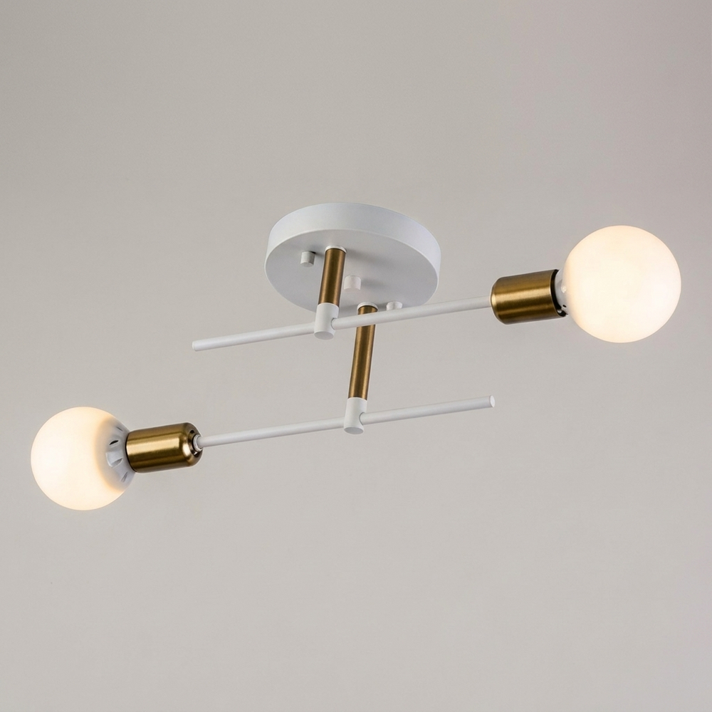 Duo White Gold Two-Light Flush Mount Ceiling Lamp Modern Bedroom Dining Fixture