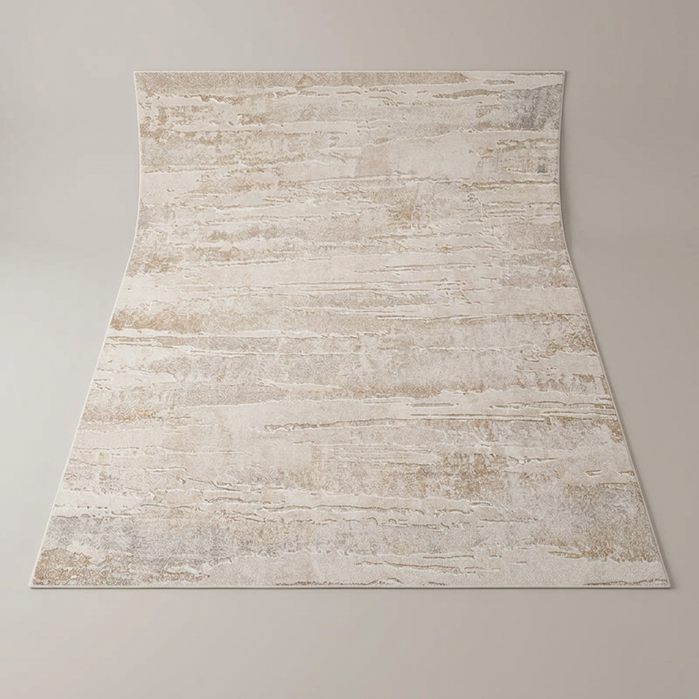 Mist Cream Beige Abstract Area Rug Soft Low Pile Minimalist Living Room Bedroom Carpet