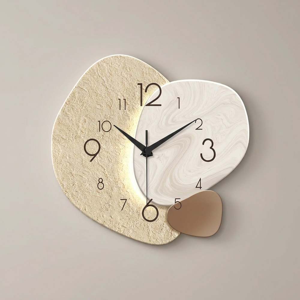Pebble Cream Stone Wall Clock Silent Organic Layered Shape Modern Minimalist Living Room Clock