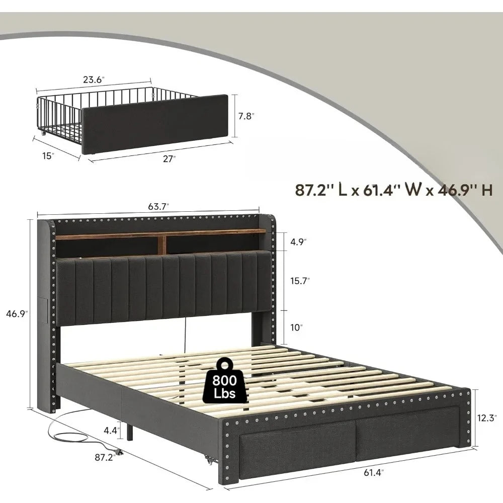 Nova Velvet Upholstered Queen Bed Frame