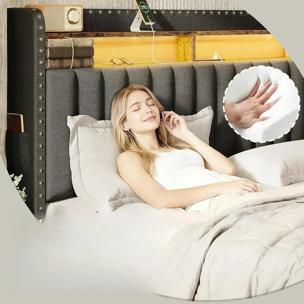 Nova Velvet Upholstered Queen Bed Frame
