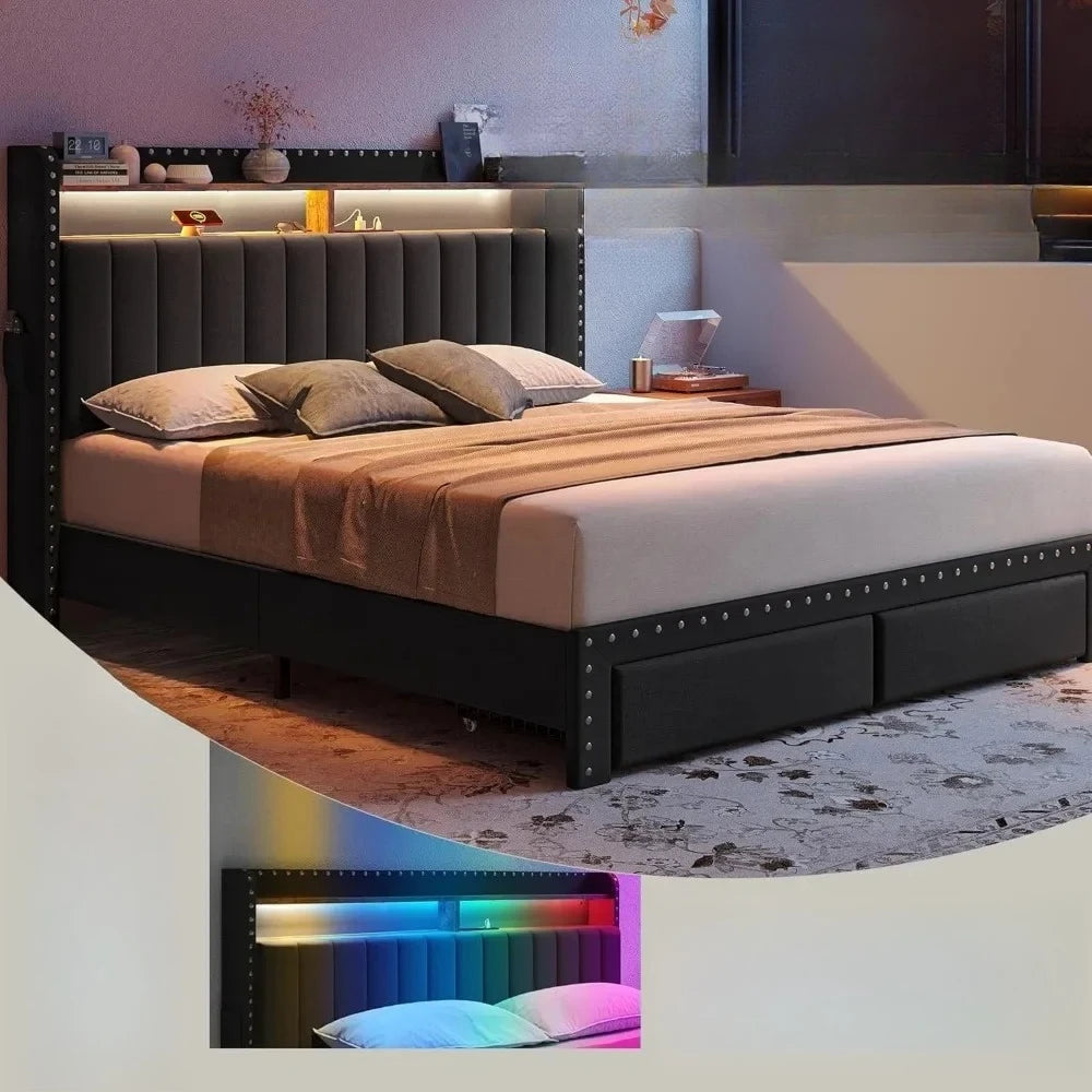 Nova Velvet Upholstered Queen Bed Frame