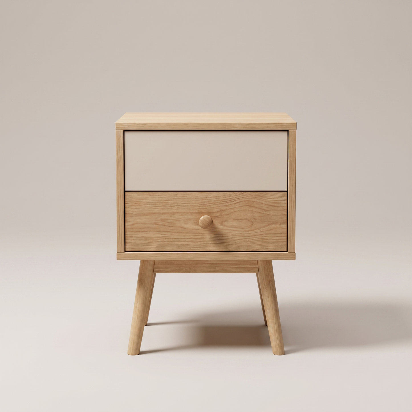 Alvorum Norda Minimalist Two-Drawer Nightstand front view showing wood-grain drawer fronts