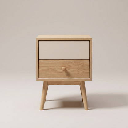 Alvorum Norda Minimalist Two-Drawer Nightstand front view showing wood-grain drawer fronts