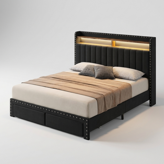 Upholstered bed frame - front angle