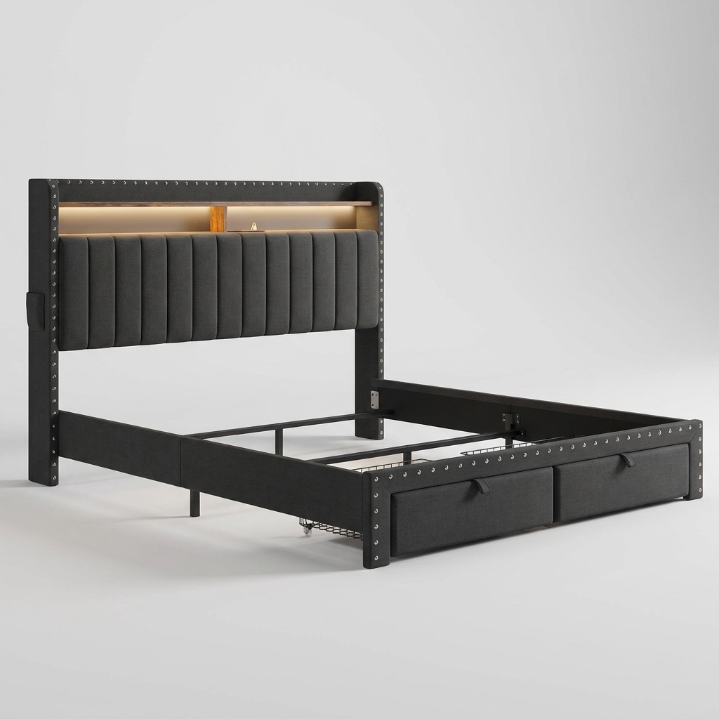 Upholstered bed frame - rear angle