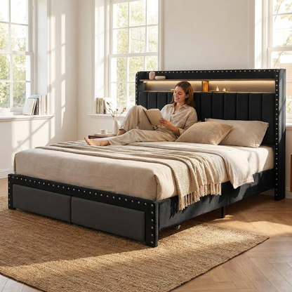 Upholstered bed frame - lifestyle in use
