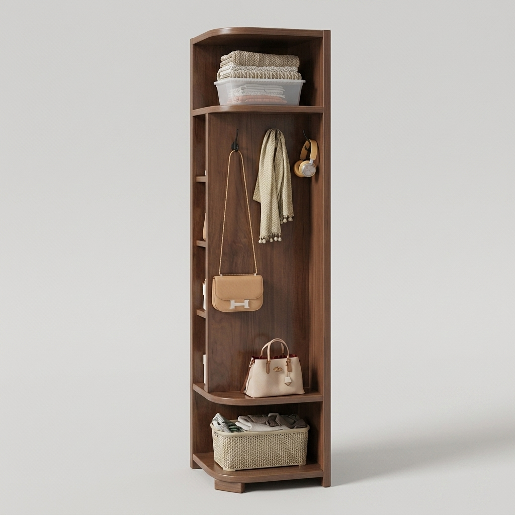 Corner coat rack cabinet - front angle