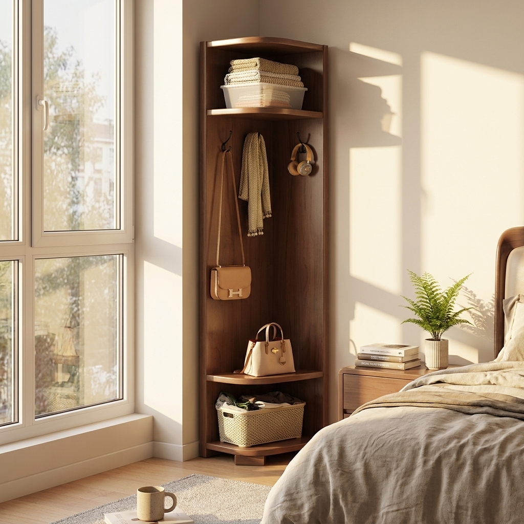 Corner coat rack cabinet - lifestyle bedroom