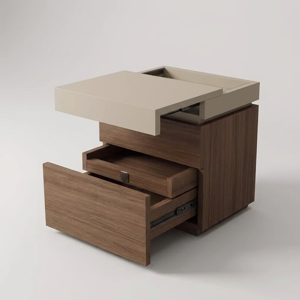 Hidden compartment bedside table - front angle