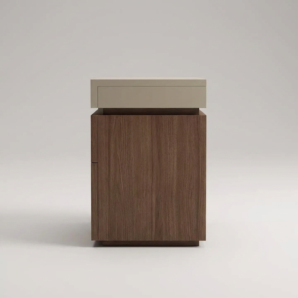 Hidden compartment bedside table - side view