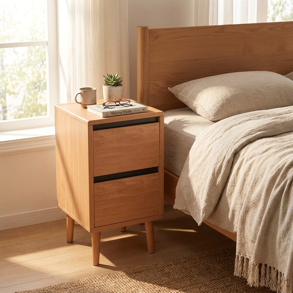 Solid wood bedside rack - lifestyle bedroom