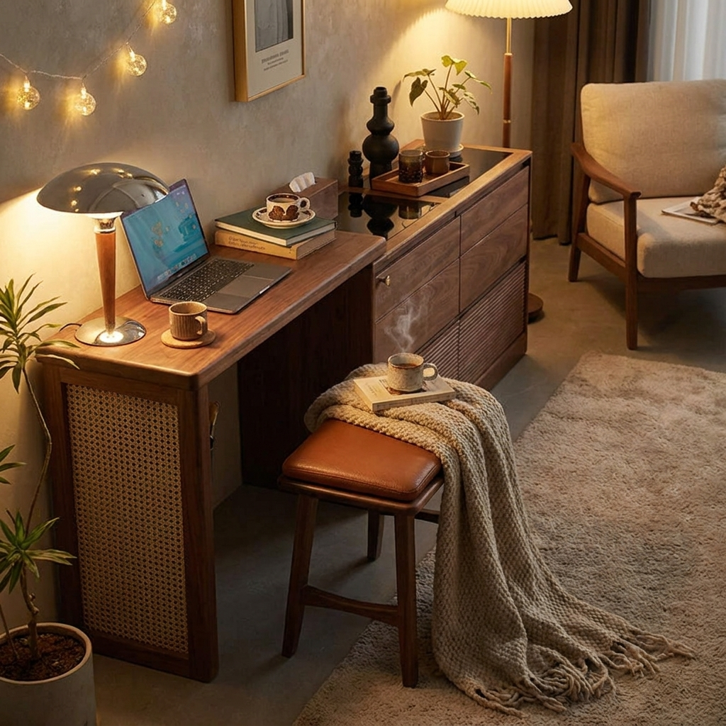 Solid wood dresser - lifestyle evening