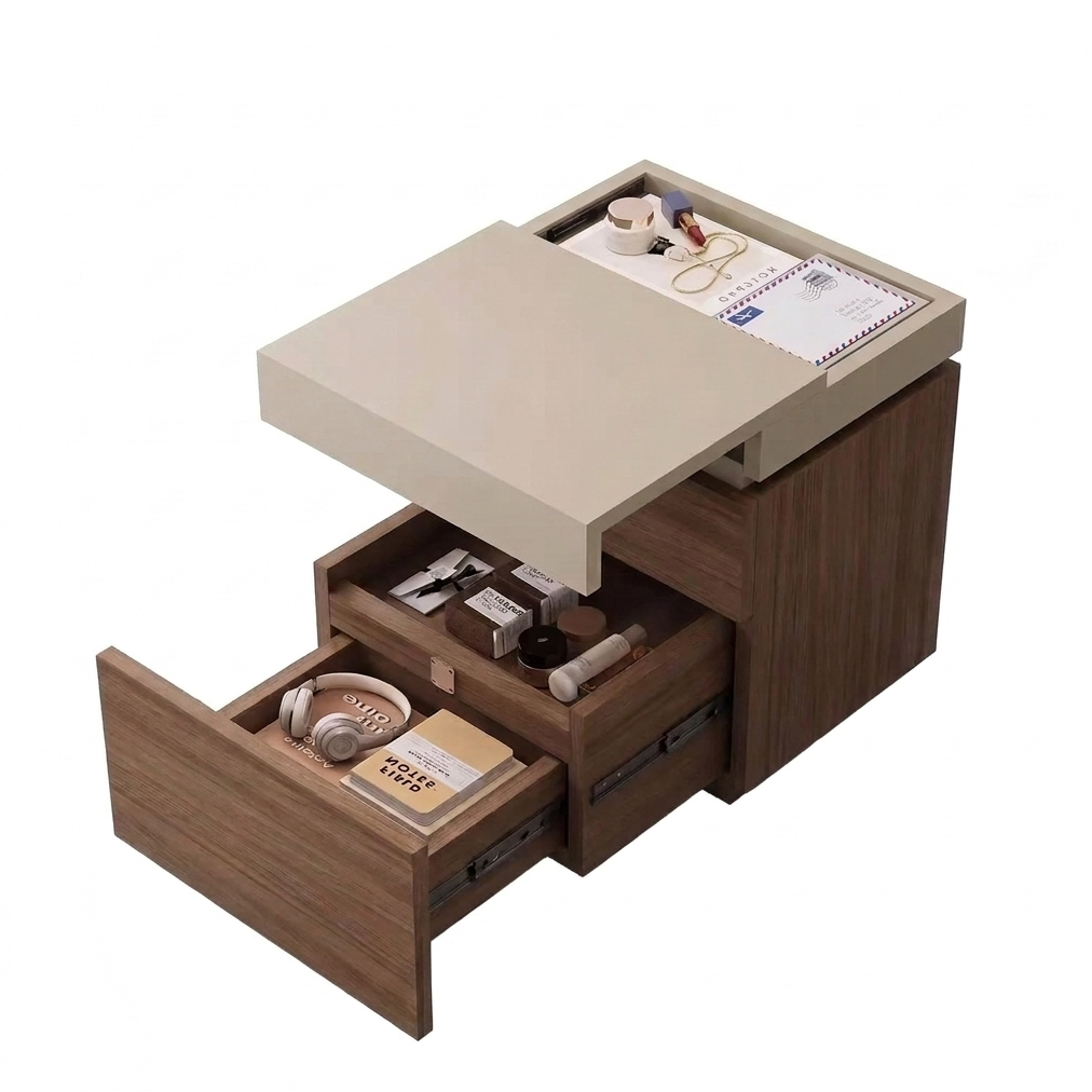 Hidden compartment bedside table - white background