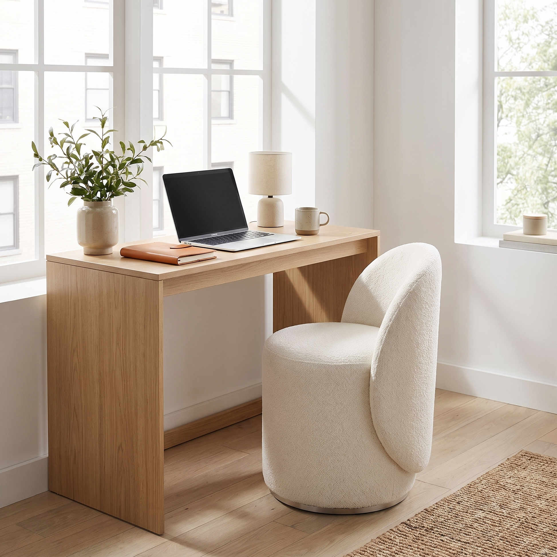 Mira upholstered vanity stool - lifestyle in use