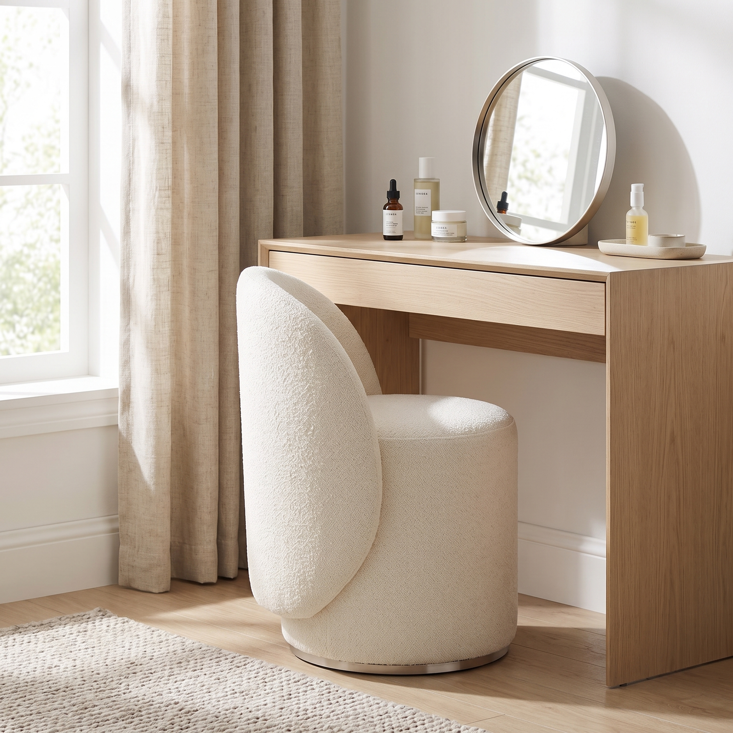 Mira upholstered vanity stool - lifestyle bedroom