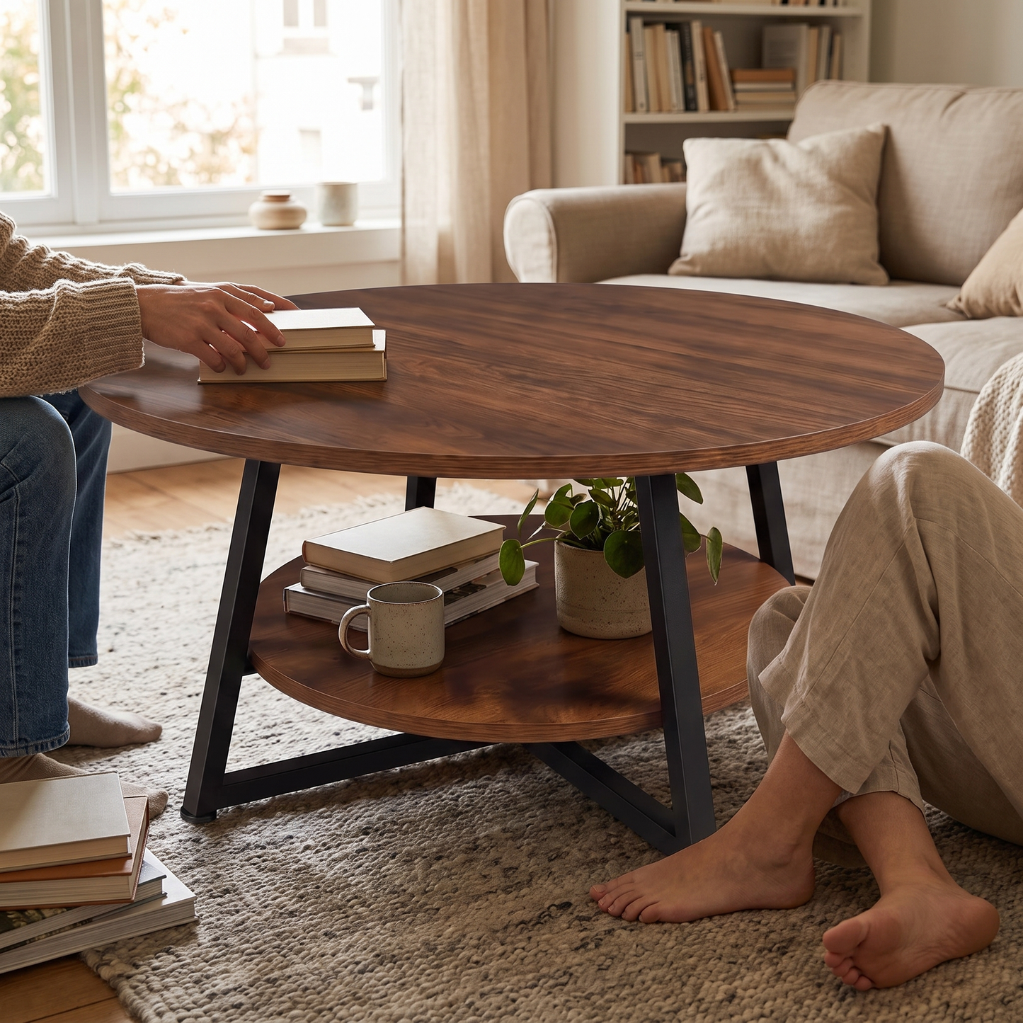 Runa two-tier coffee table - lifestyle in use