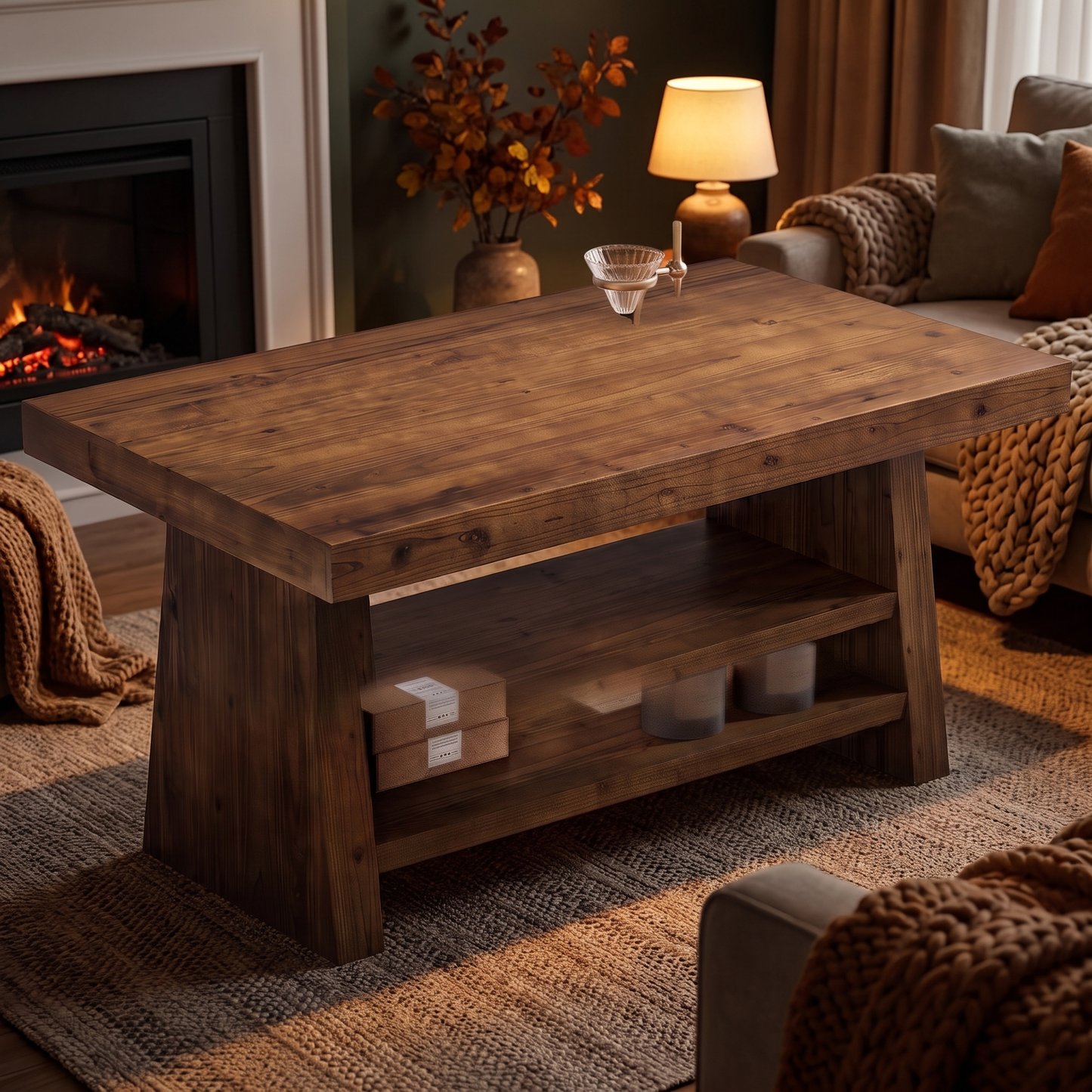 Corva two-tier coffee table - lifestyle evening