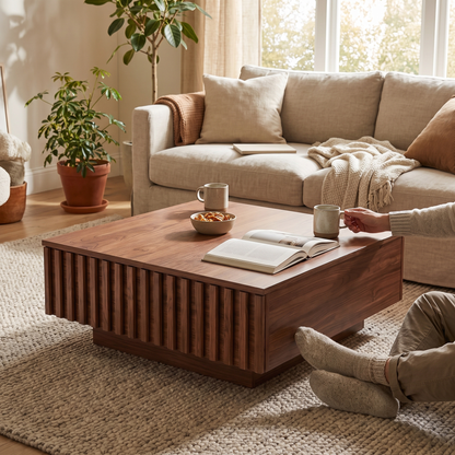 Brekk square coffee table - lifestyle in use