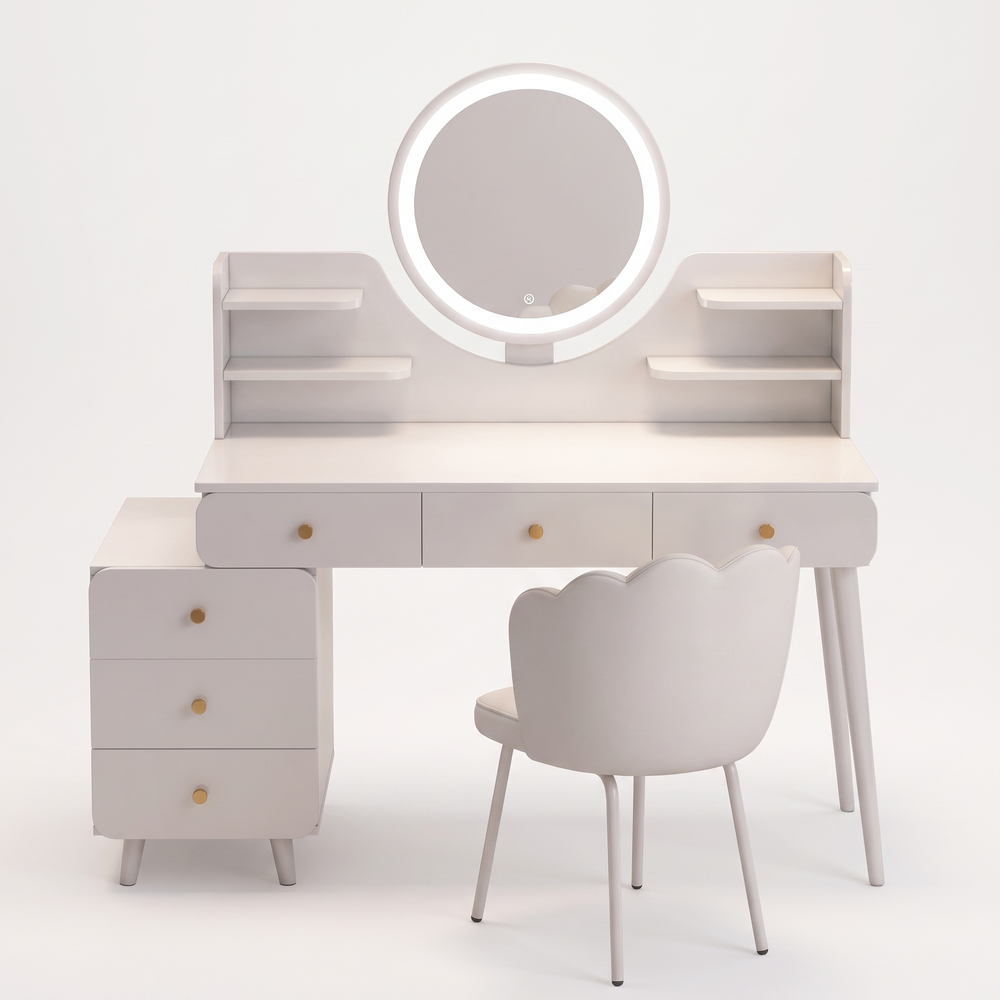 Elara Illuminated Dressing Table Set Mirror Chair Drawer Storage