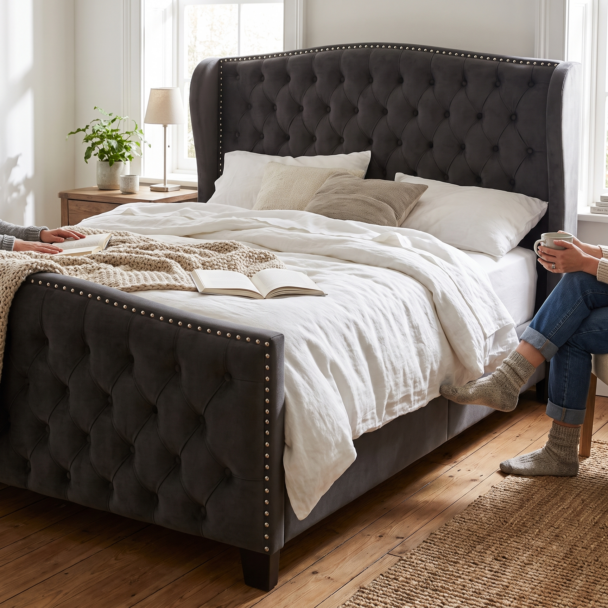 Rowan velvet bed - lifestyle in use