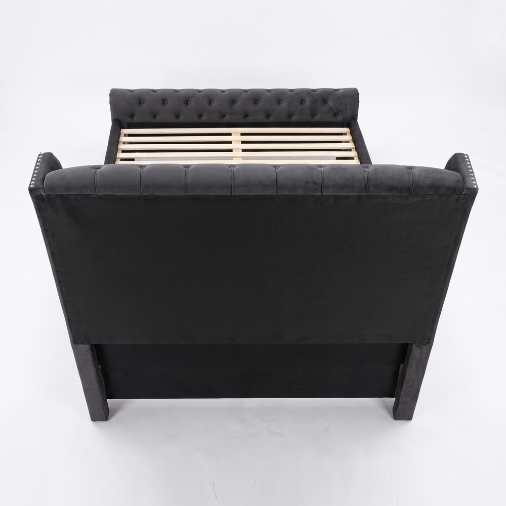 Rowan Wingback Velvet Platform Bed King Button-Tufted Black