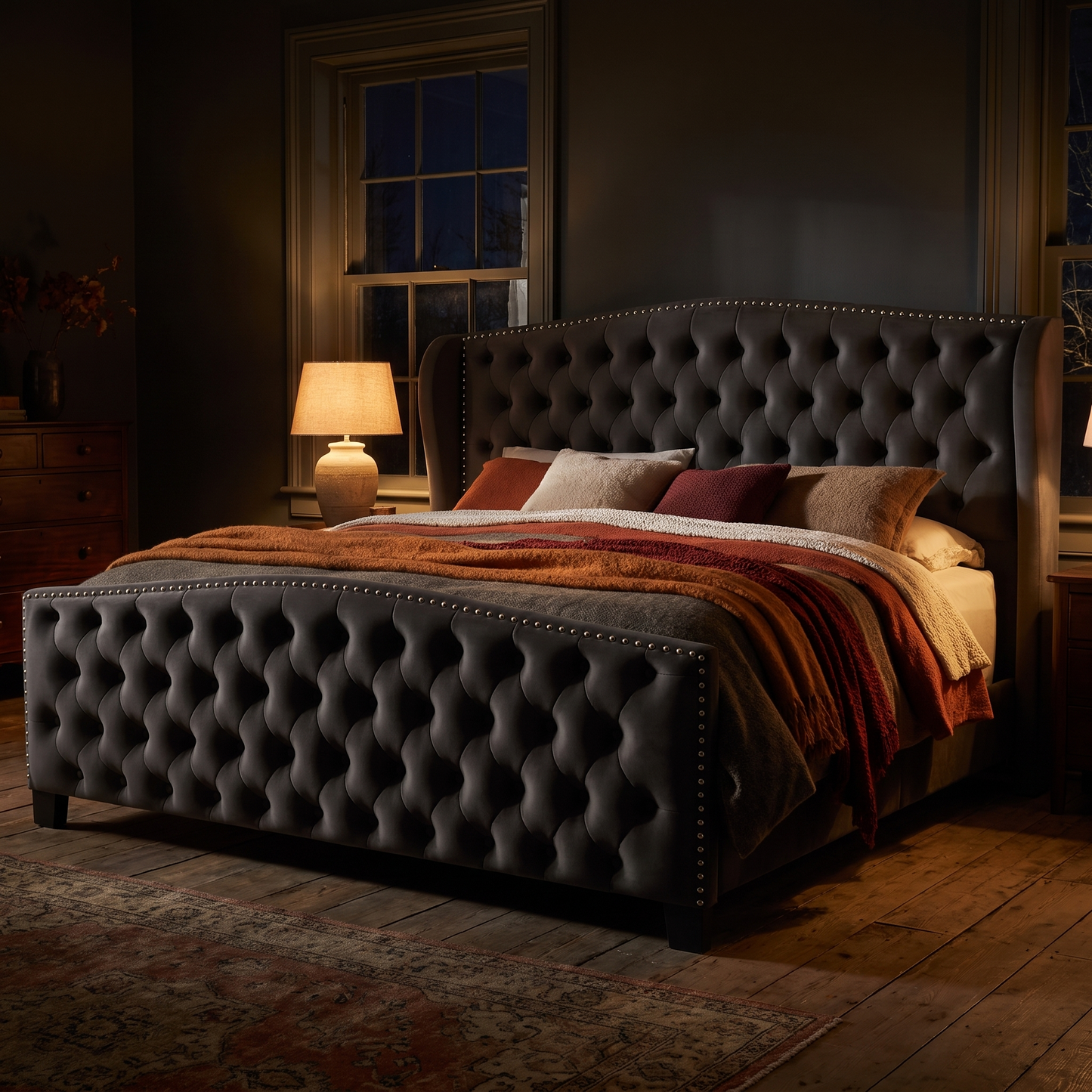 Rowan velvet bed - lifestyle evening