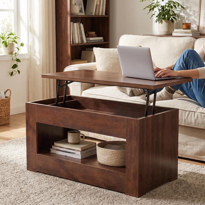Solvi lift-top coffee table - lifestyle in use