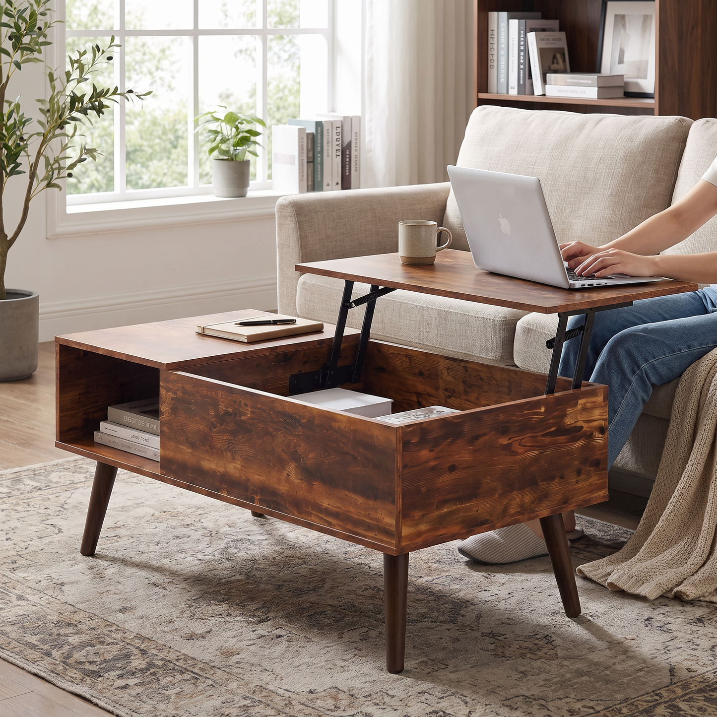Marn lift-top coffee table - lifestyle in use