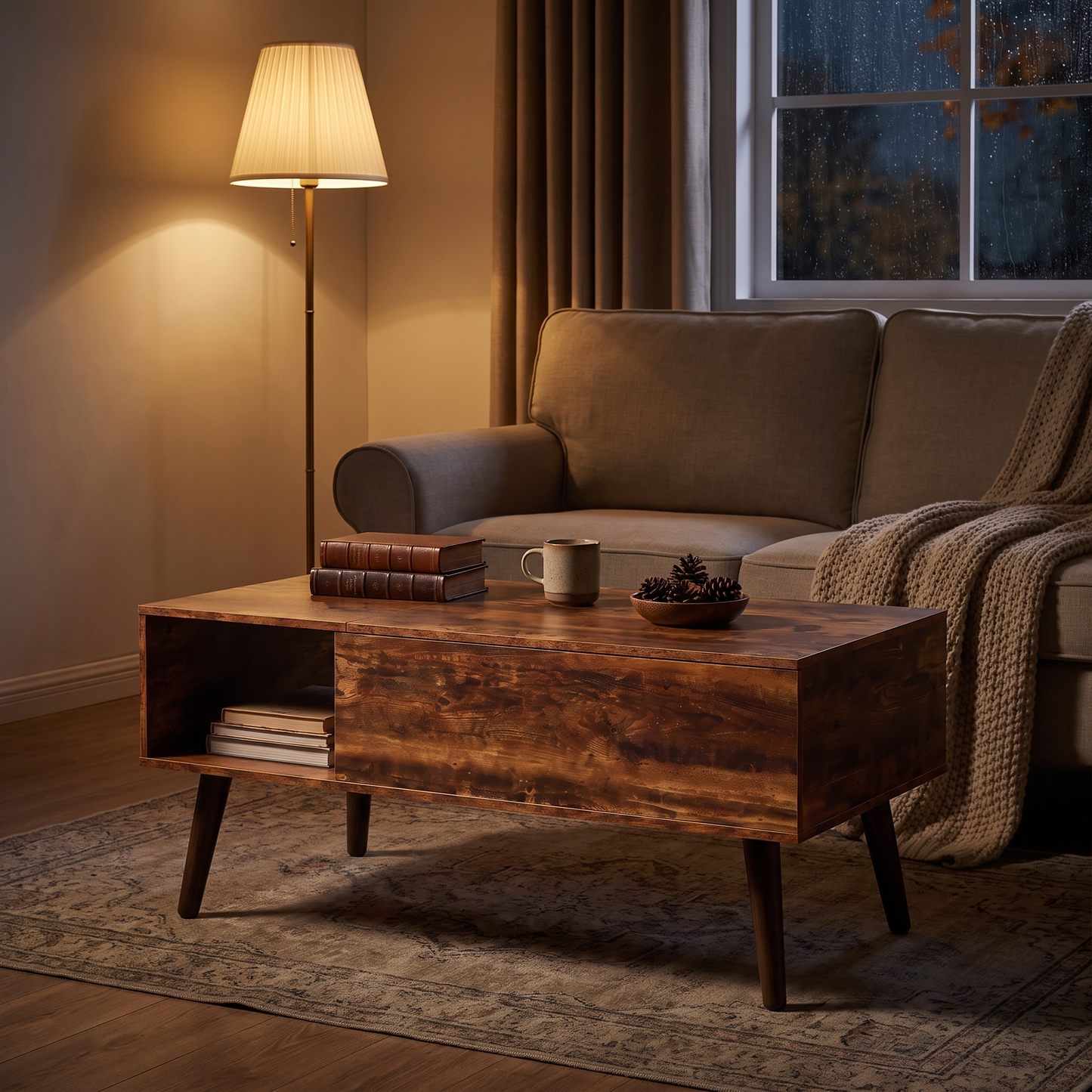 Marn lift-top coffee table - lifestyle evening