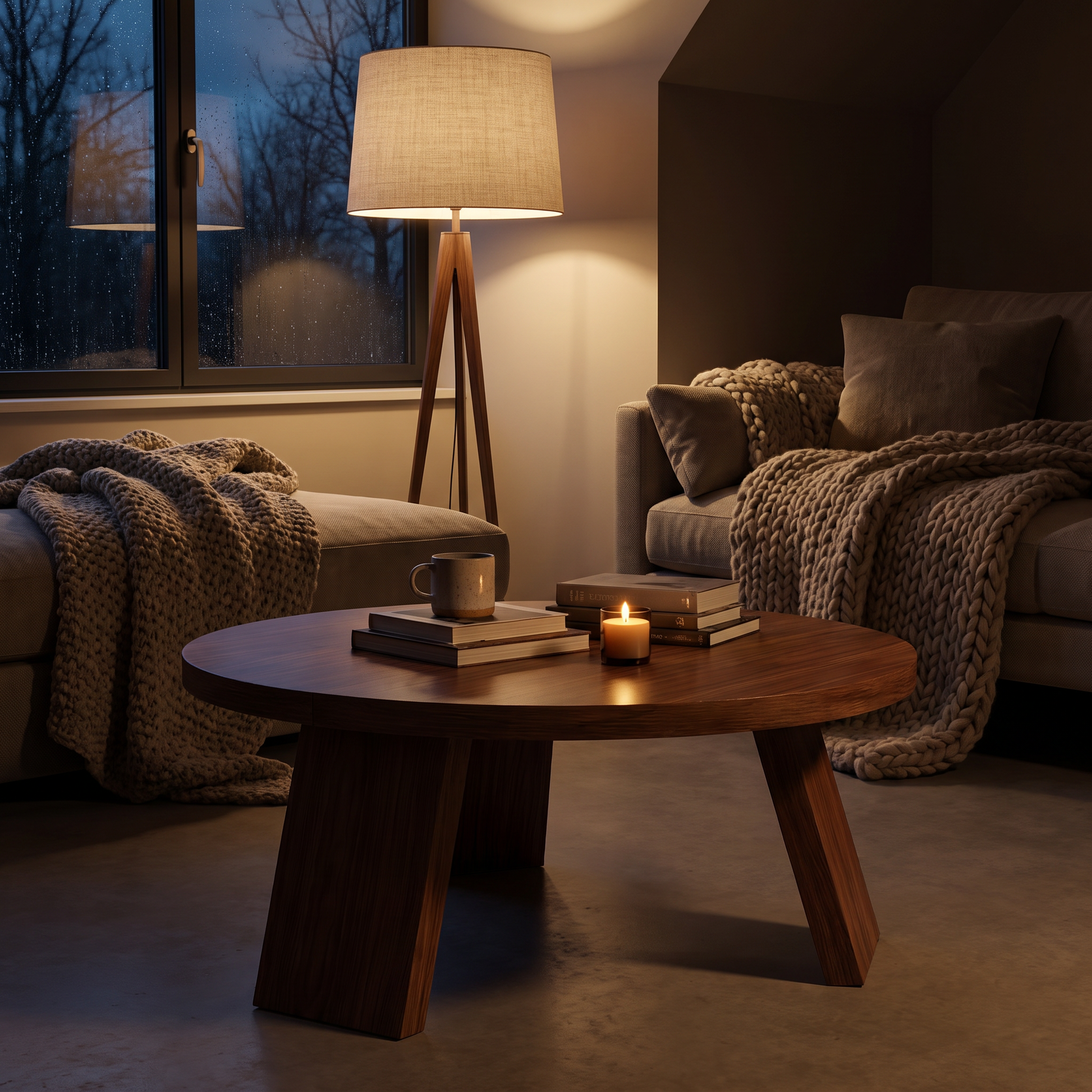 Odda round coffee table - lifestyle evening