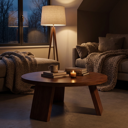 Odda round coffee table - lifestyle evening