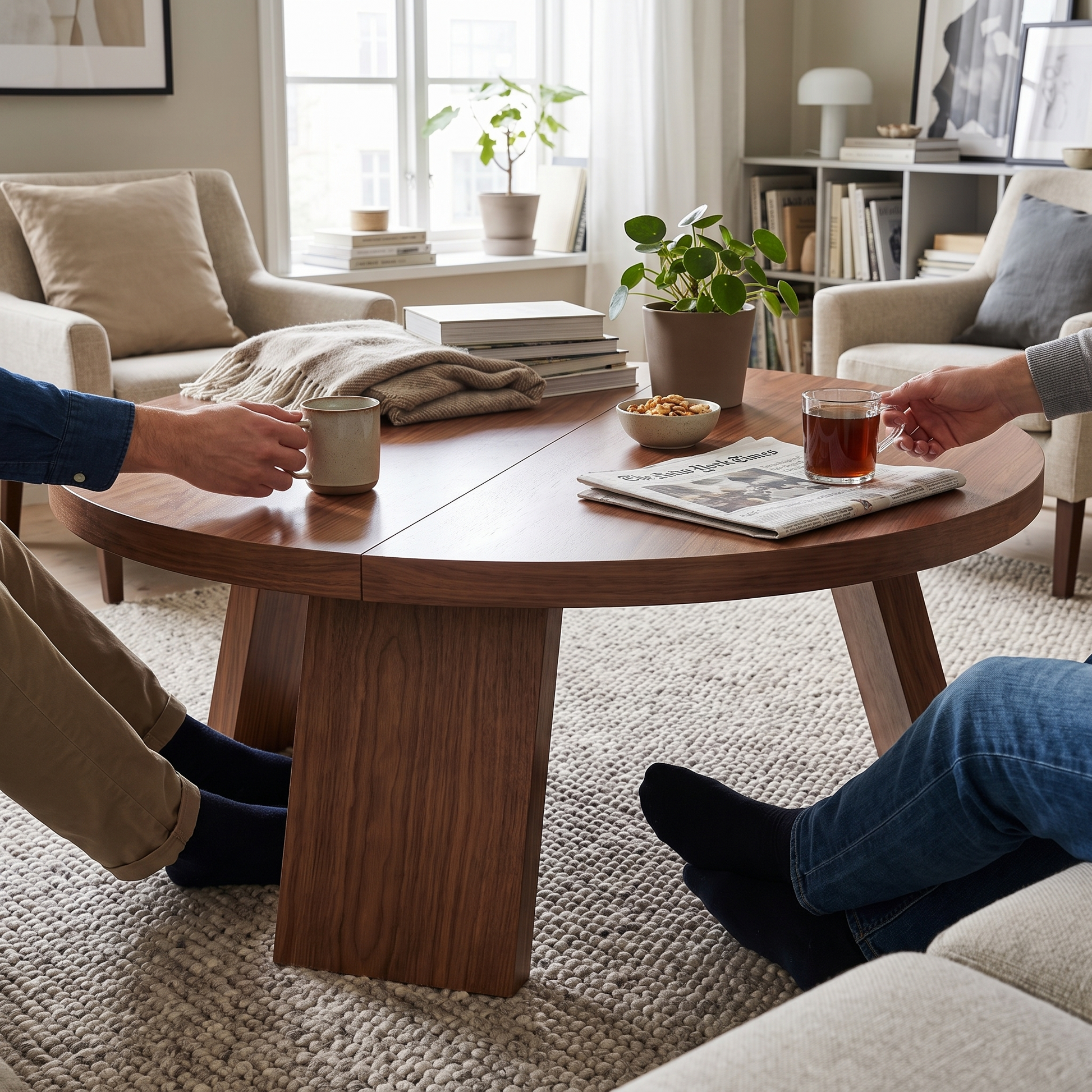 Odda round coffee table - lifestyle in use