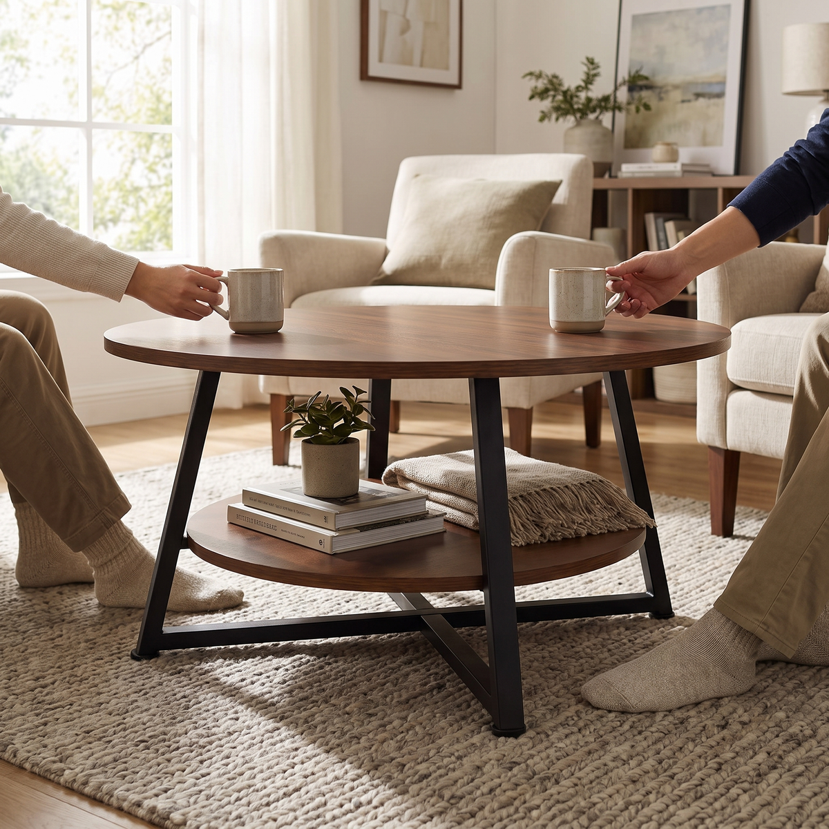 Runa two-tier coffee table - lifestyle in use