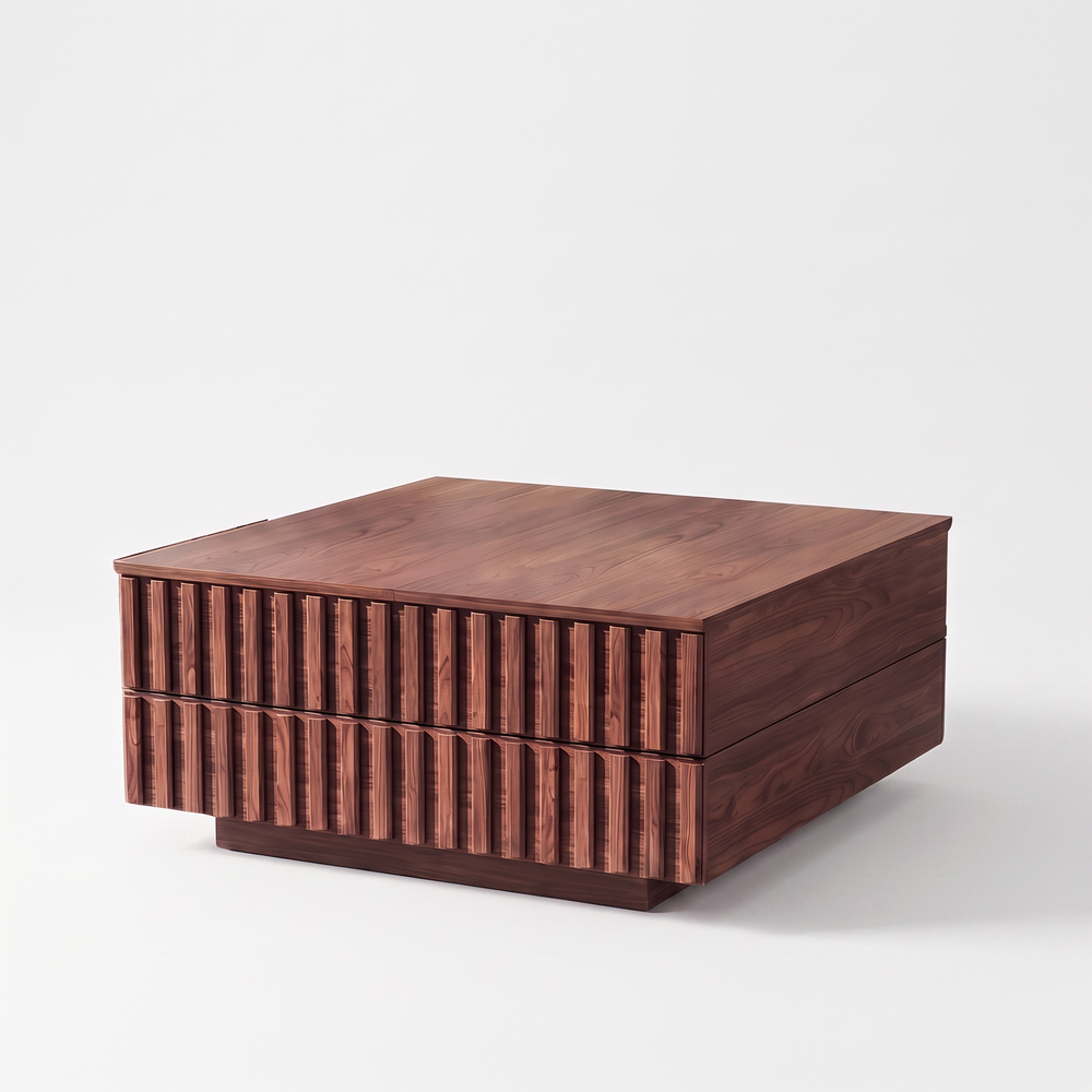 Brekk Square Walnut Coffee Table Large Hidden Storage Living Room