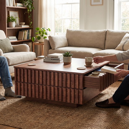 Brekk square coffee table - lifestyle in use