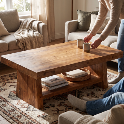 Corva two-tier coffee table - lifestyle in use