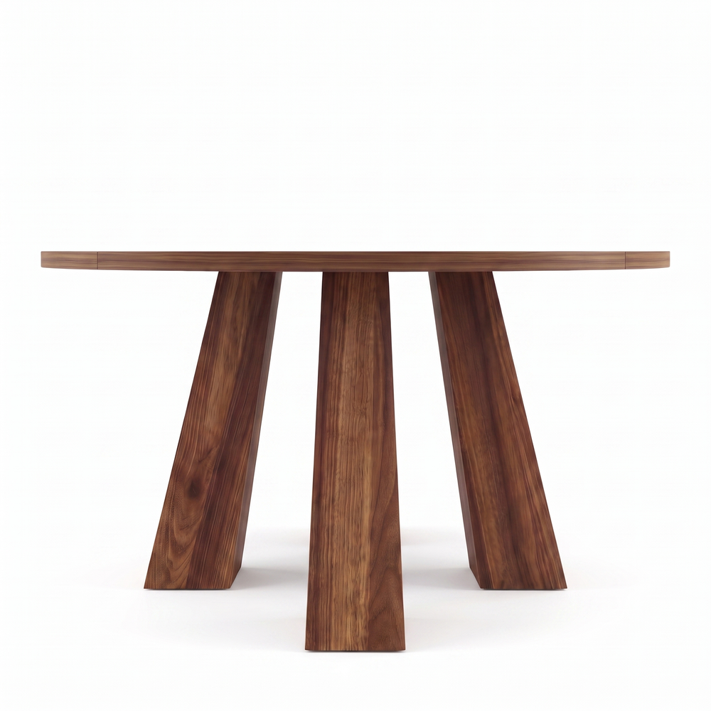 Wren Round Walnut Dining Table Four Leg Herringbone Top Kitchen Table