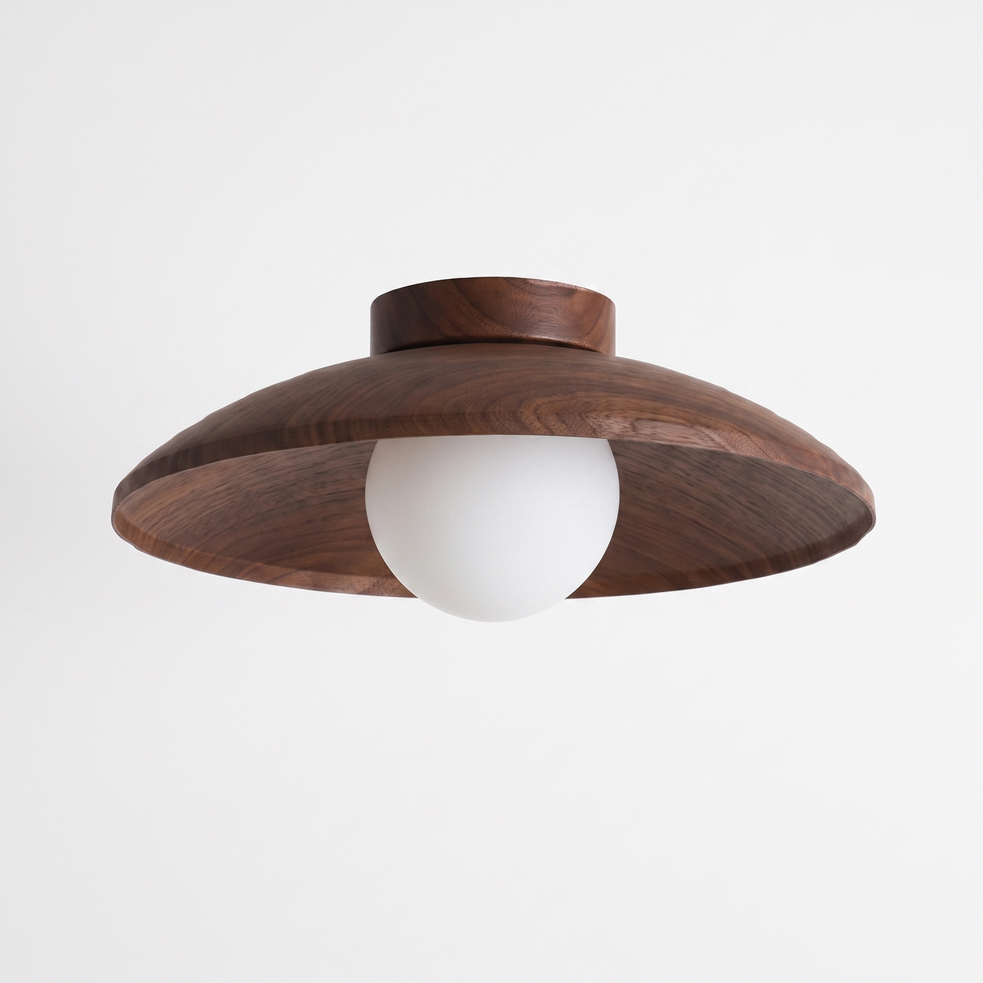 Sora wood-grain ceiling light - three quarter view from above