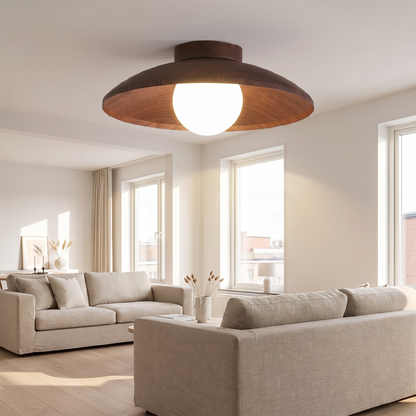 Sora wood-grain ceiling light - lifestyle living room