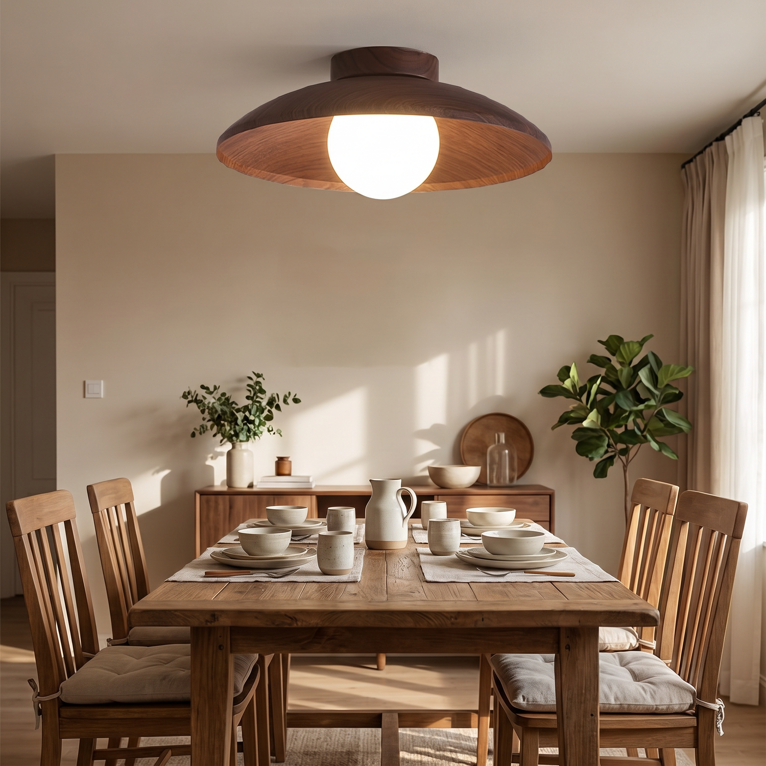 Sora wood-grain ceiling light - lifestyle dining room
