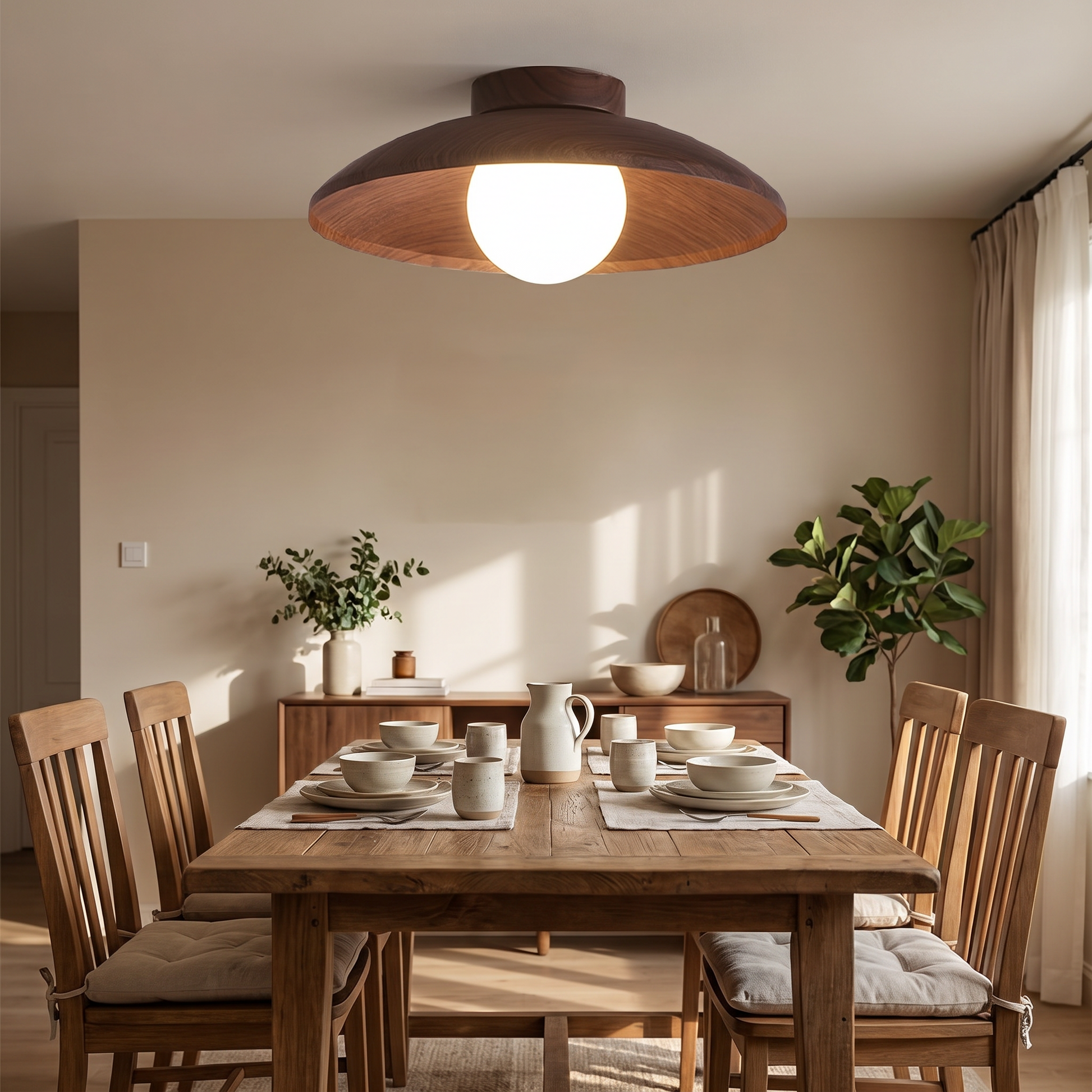 Sora wood-grain ceiling light - lifestyle dining room