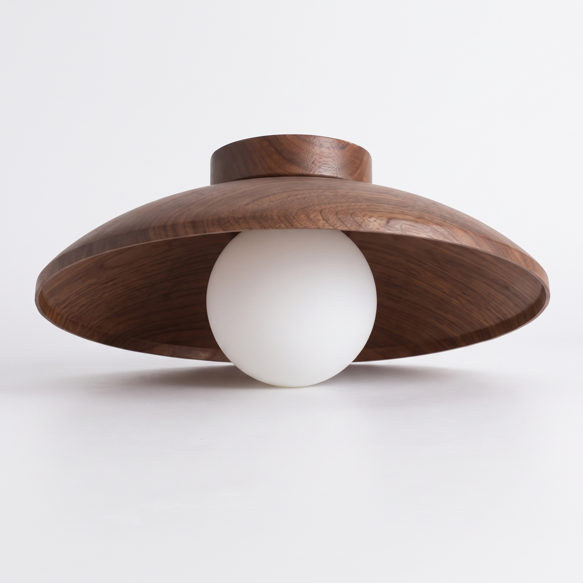 Sora wood-grain ceiling light - three quarter view from below