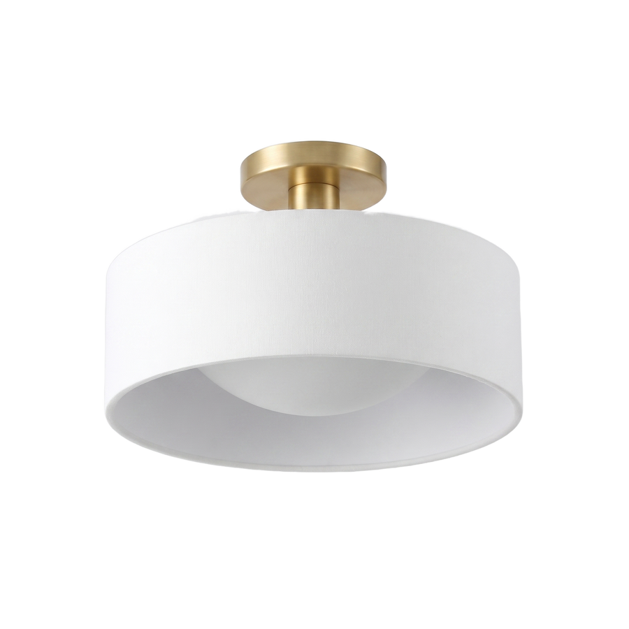 Aurevia White Drum Semi-Flush Ceiling Light Brass Stem Modern Fixture
