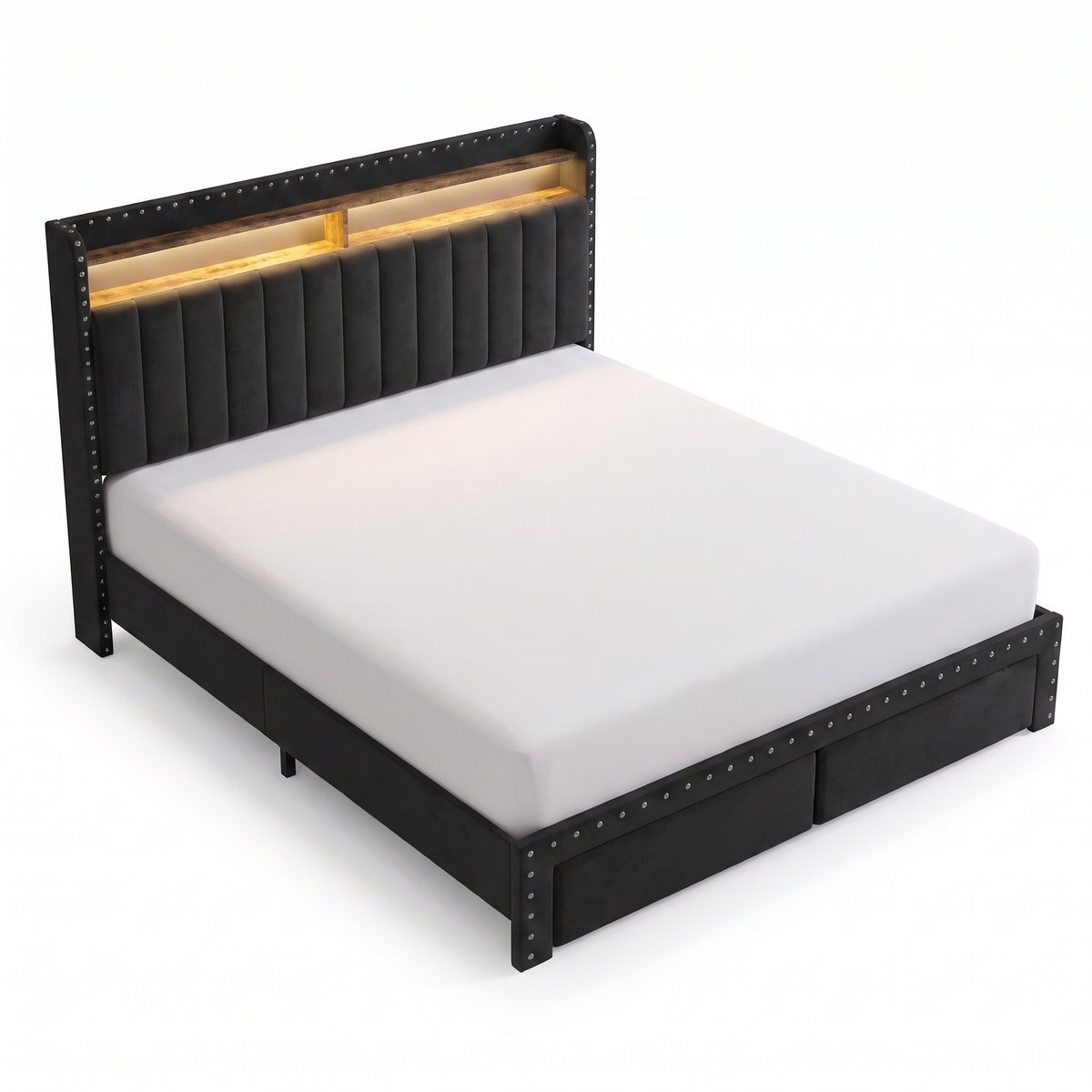 Alvorum Nova velvet queen bed frame overhead view