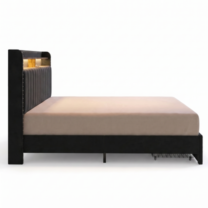 Alvorum Nova velvet queen bed frame side profile view